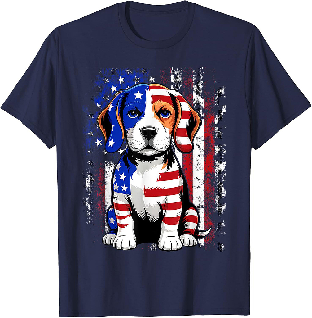Cute Beagle Dog USA-Flag Women Men Dog Lovers 4th Of July T-Shirt