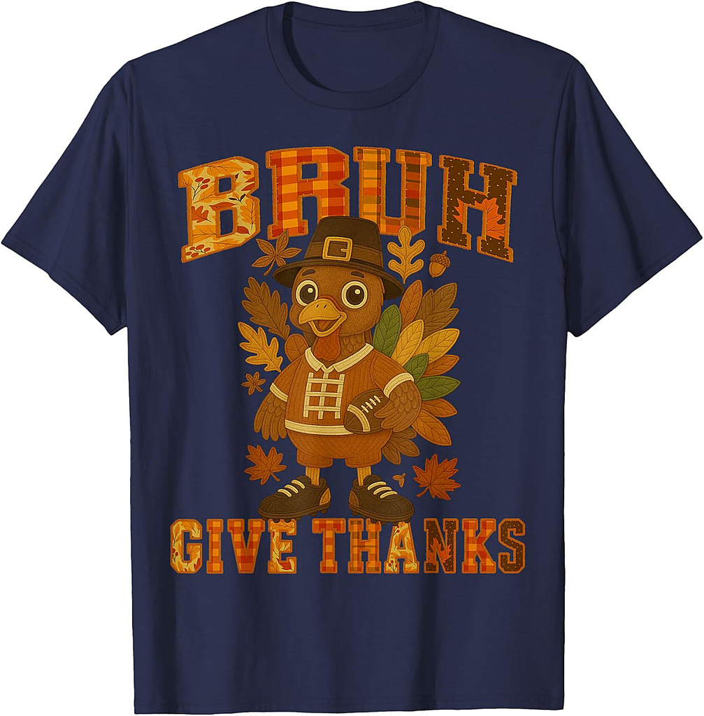 Thanksgiving: Bruh Meme Patchwork Turkey Football Boy T-Shirt