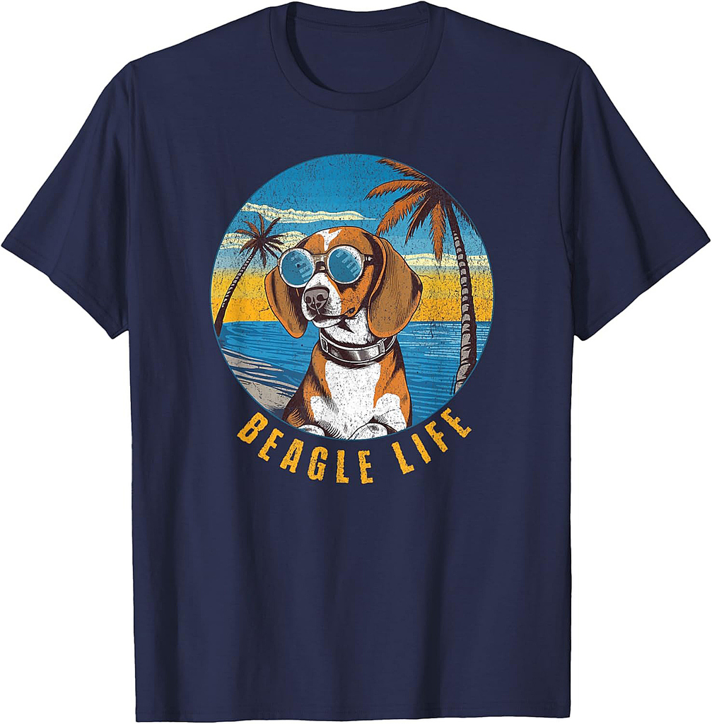 Vintage Beagle Life, Beagle in Sunglasses on Beach T-Shirt for Men Women