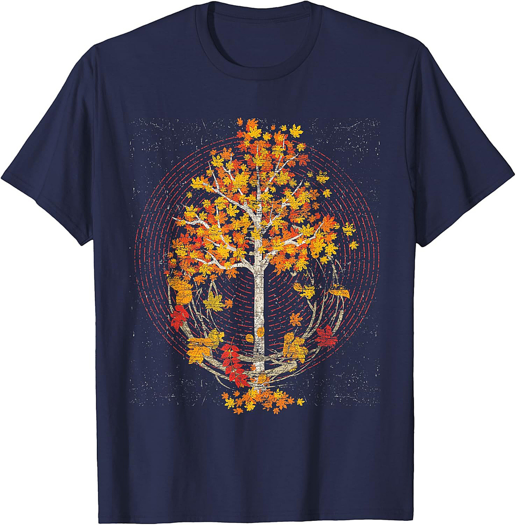 Tree Autumn Leaves Thanksgiving Botanical Forest Fall T-Shirt