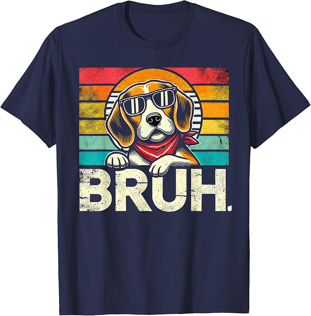 Bruh Retro Vintage 80s Dog Sunglasses BRUH Funny Bruh Beagle T-Shirt