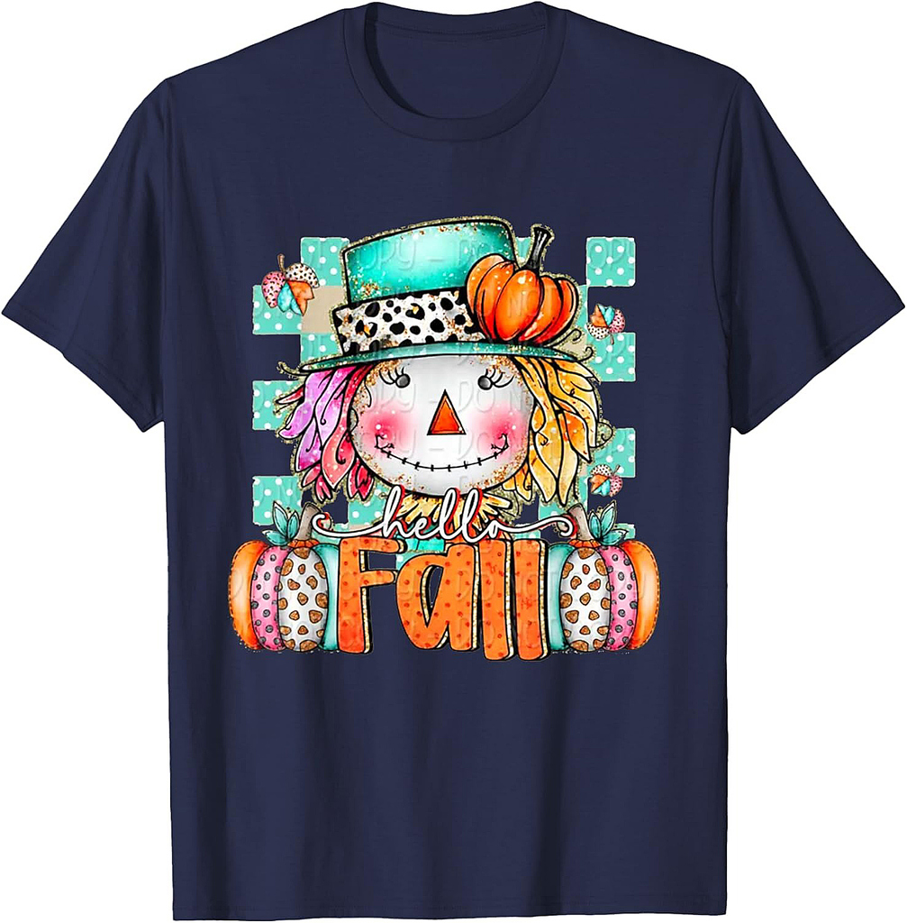 Cute Scarecrow Pumpkin Thanksgiving Halloween Hello Fall T-Shirt