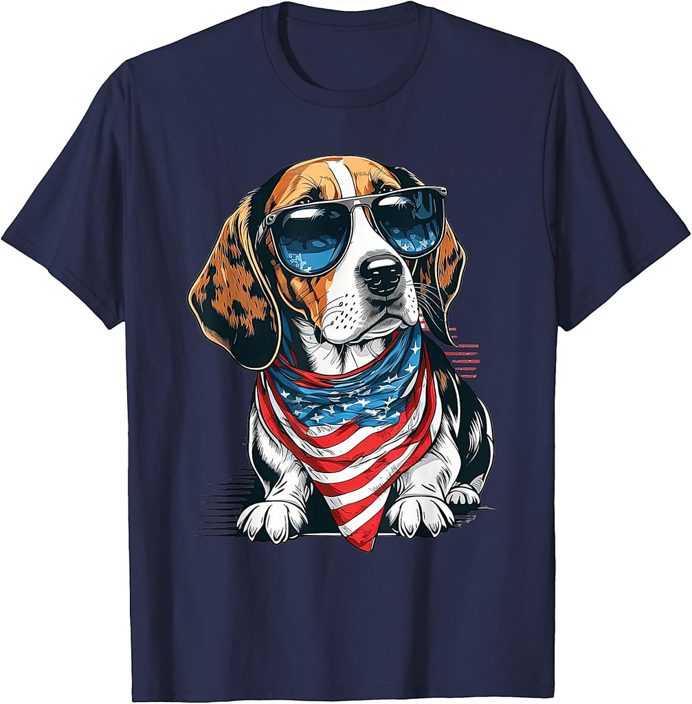 Beagle With American Flag Patriotic USA For 4th Of July Women Men T-Shirt