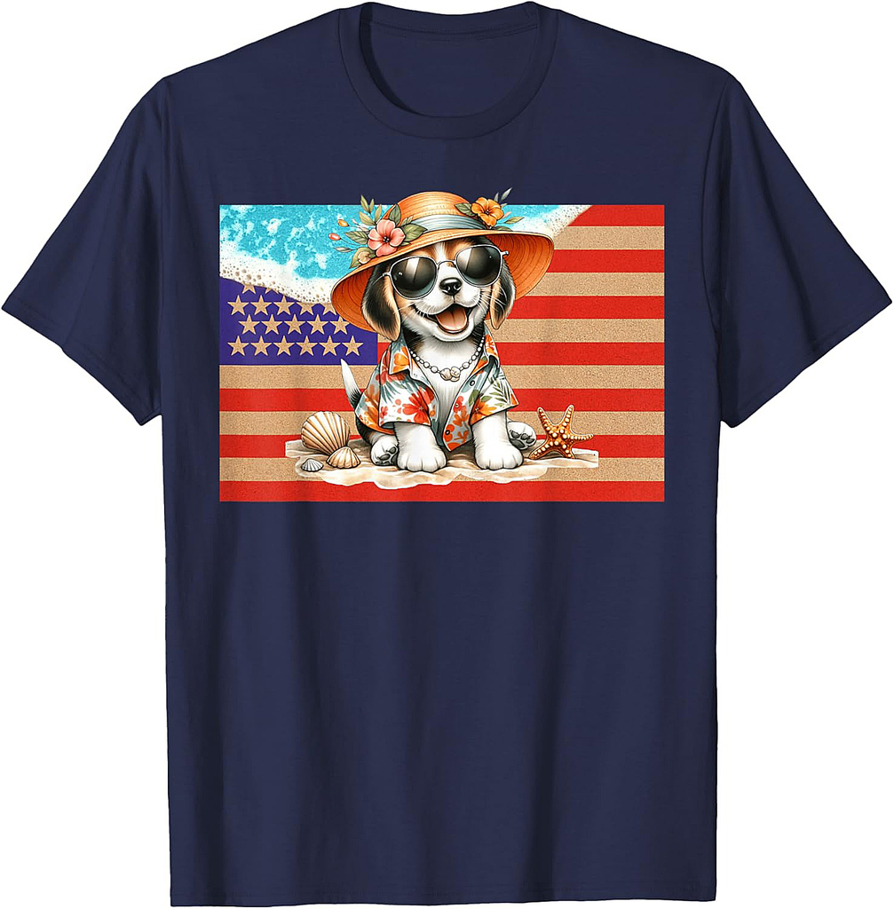 Beagle Dog 4th of July USA Flag Beach Vacation T-Shirt
