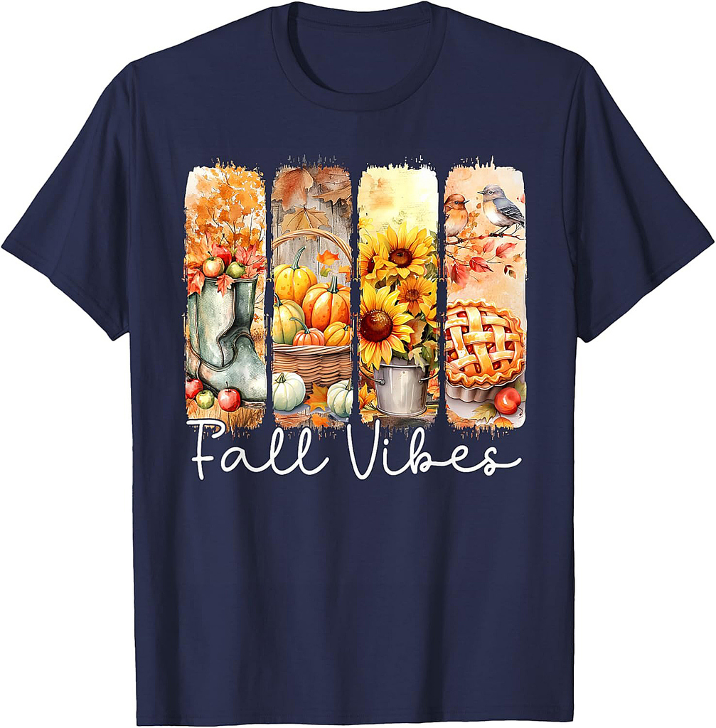 Fall Vibes Cozy Season Pumpkin Flower Pie Thanksgiving T-Shirt