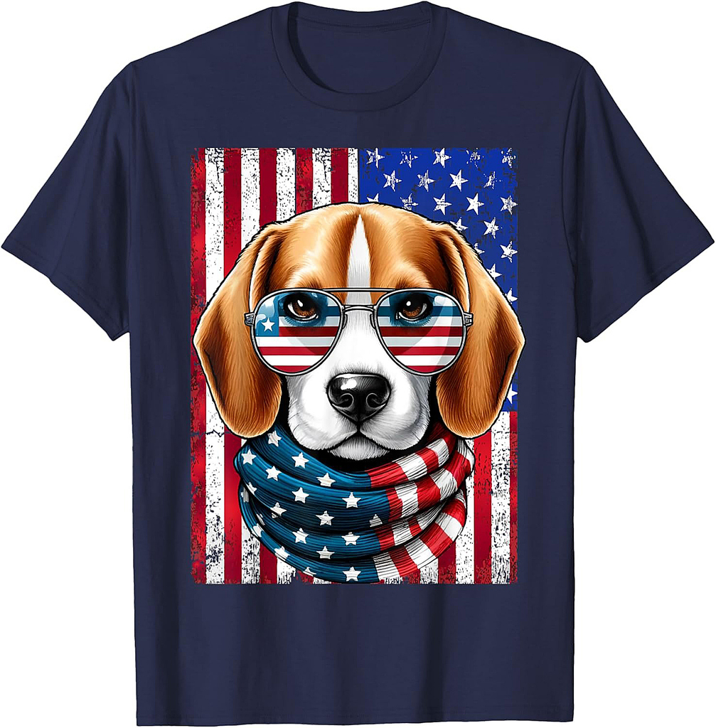 Beagle Dog USA Flag Sunglasses 4th of July Patriotic Dog T-Shirt for Men Women