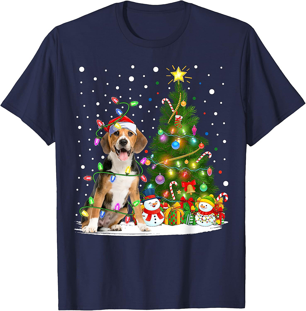 Santa Beagle Dog Xmas Tree Lighting Beagle Christmas Men Women T-Shirt
