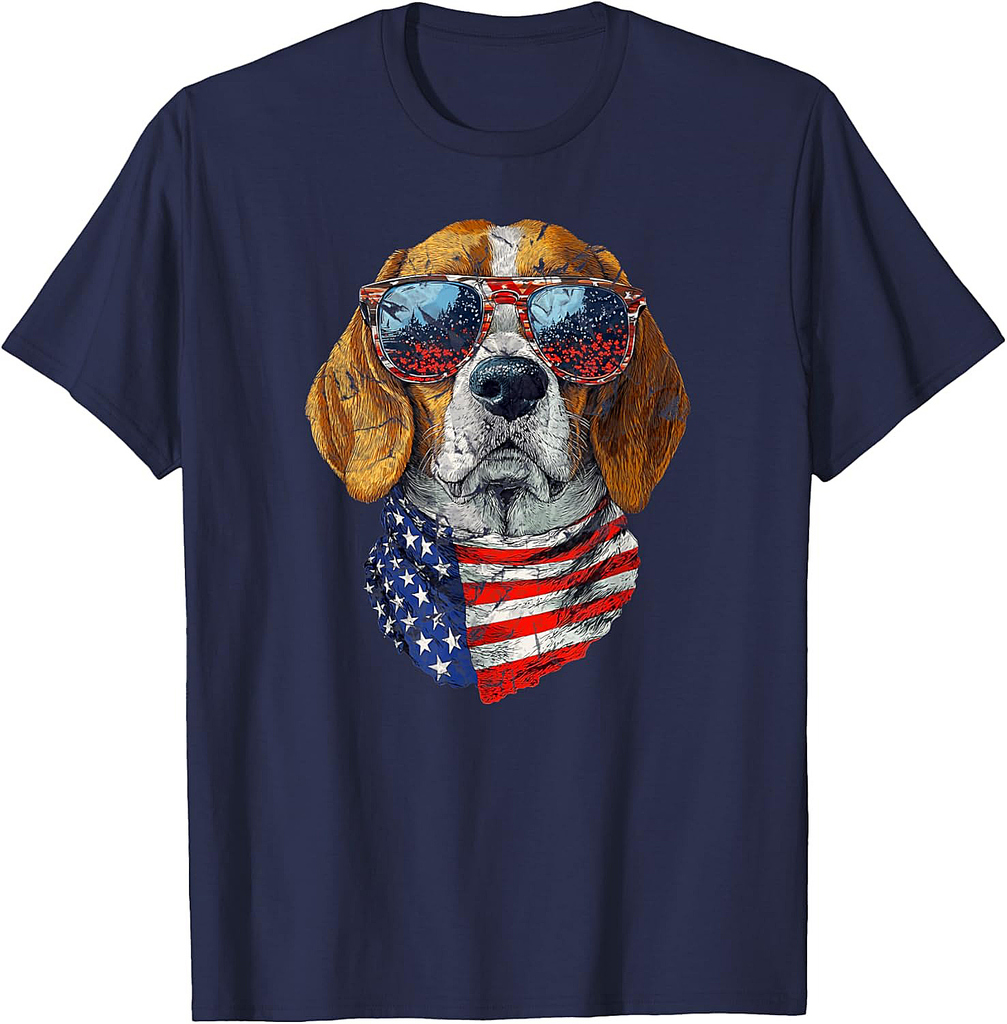 Beagle American Flag USA Patriotic 4th of July Dogs Lover T-Shirt