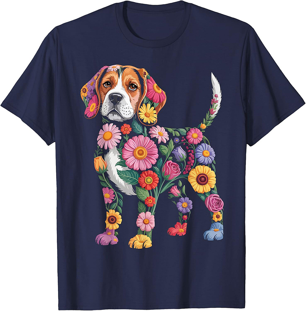 Beagle Dog Flower Funny Dog Lover T-Shirt
