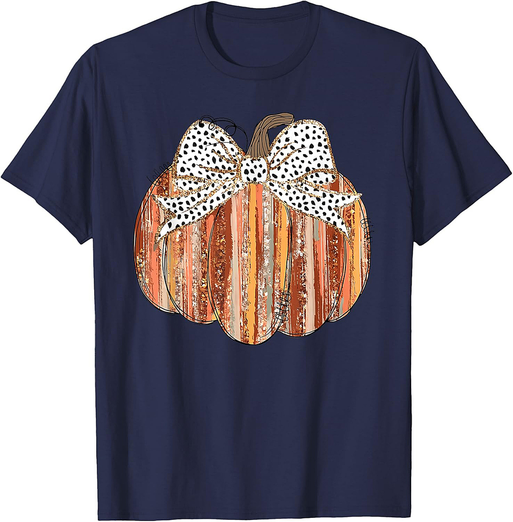 Coquette Bow Pumpkin Thanksgiving Rustic Fall Girl Women T-Shirt