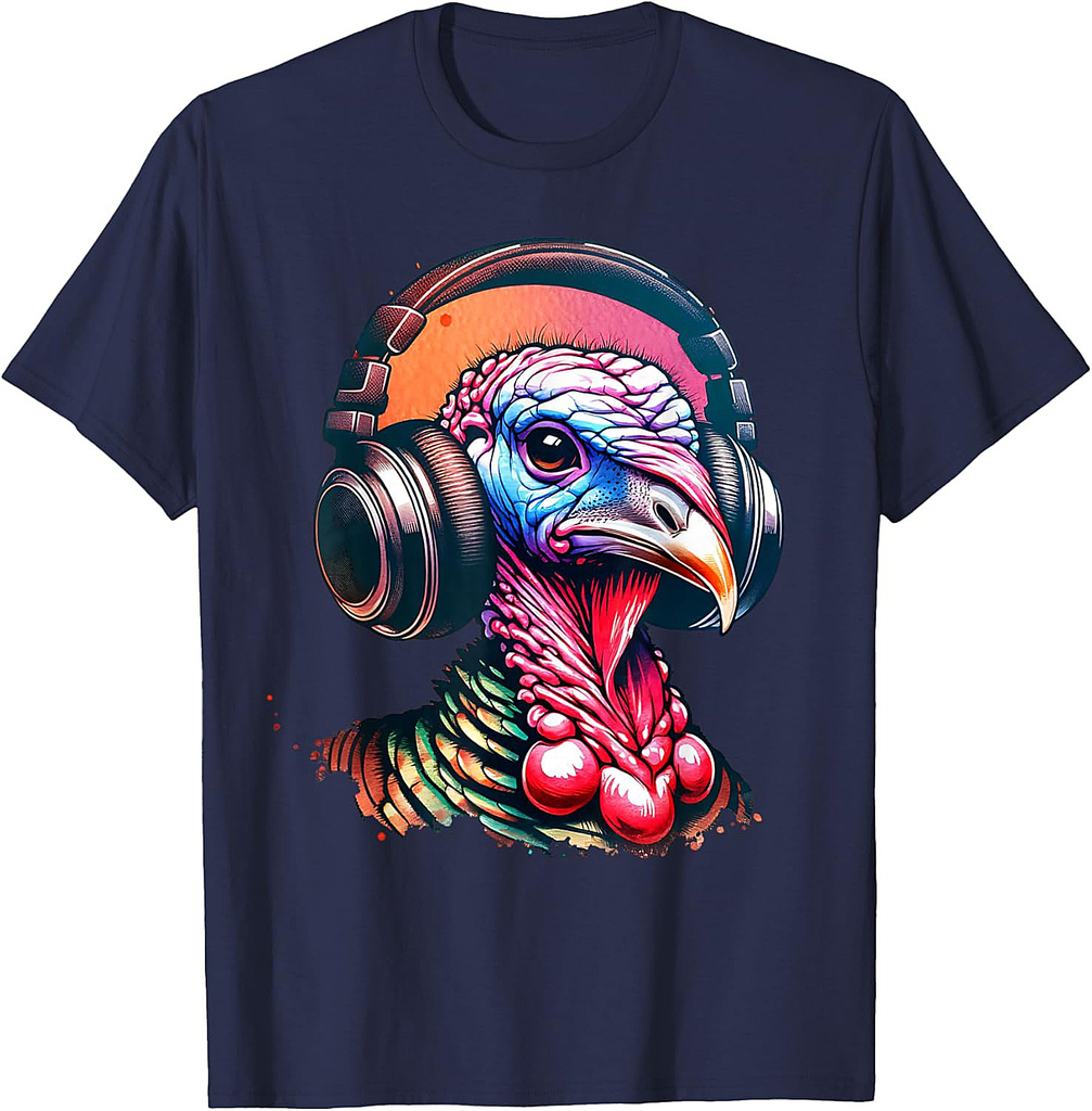 Turkey With Headphones Thanksgiving T-Shirt