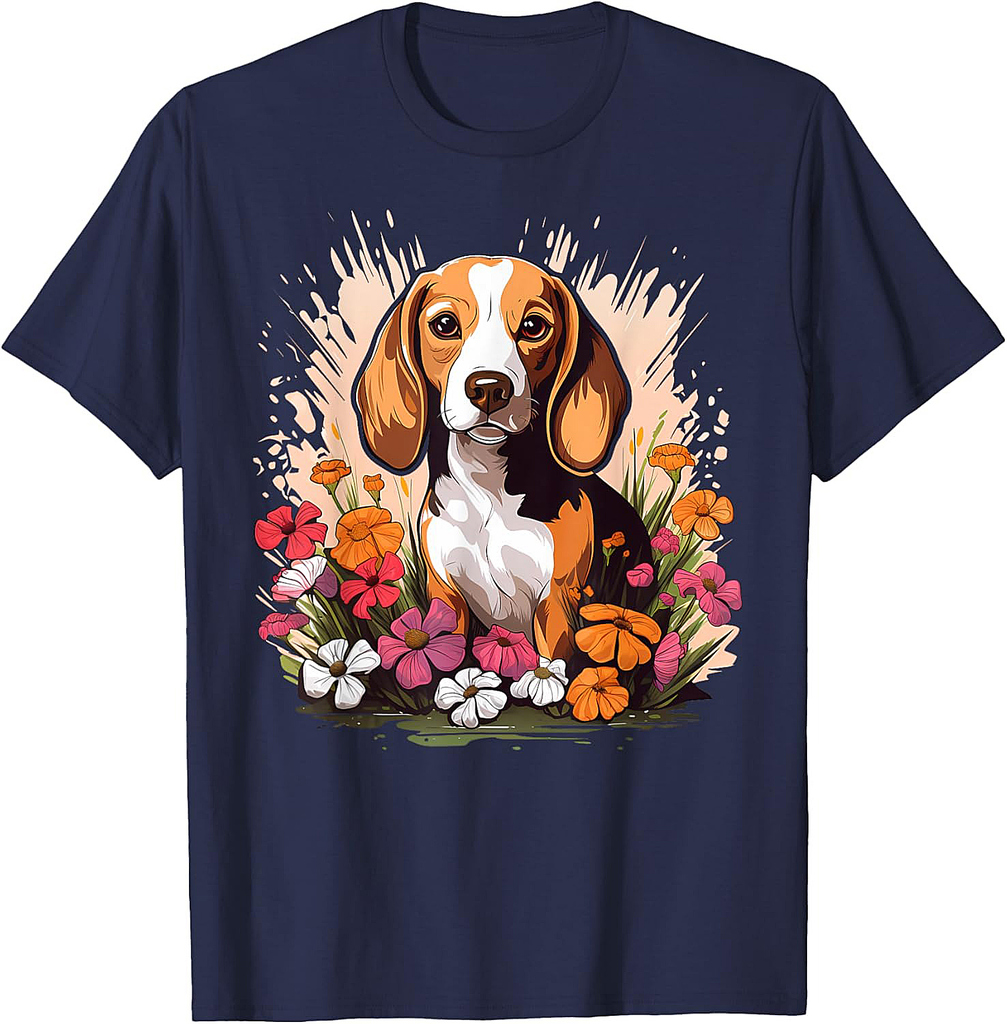Cute Beagle Spring Flower Garden Beautiful Nature Puppy Dog T-Shirt for Men Women Girls