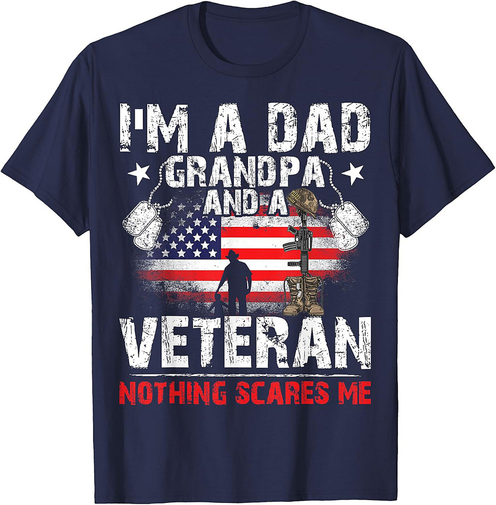 Father's Day  Veterans Day I'm a Dad Grandpa and a Veteran T-Shirt