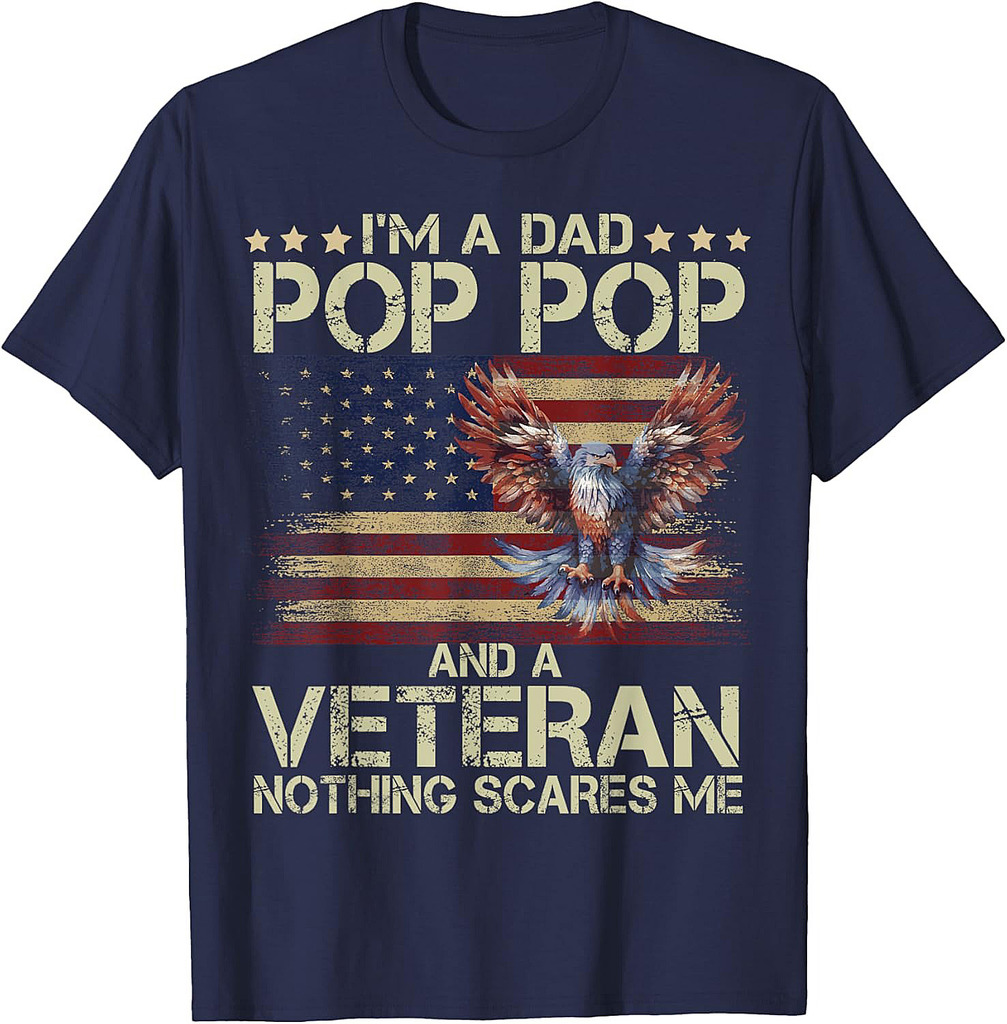 Dad Pop Pop Veteran American Flag flying eagle Father's Day T-Shirt