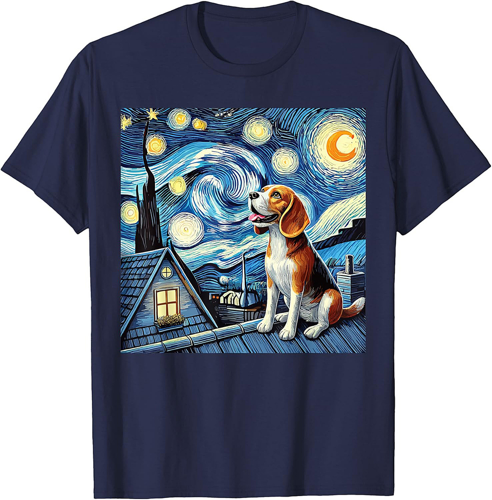 Beagle Under The Starry Night on Rooftop T-Shirt