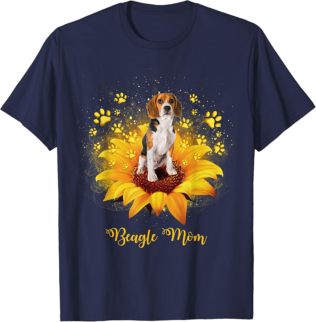 Beagle Mom Sunflower With Dog Paw Mother's Day T-Shirt