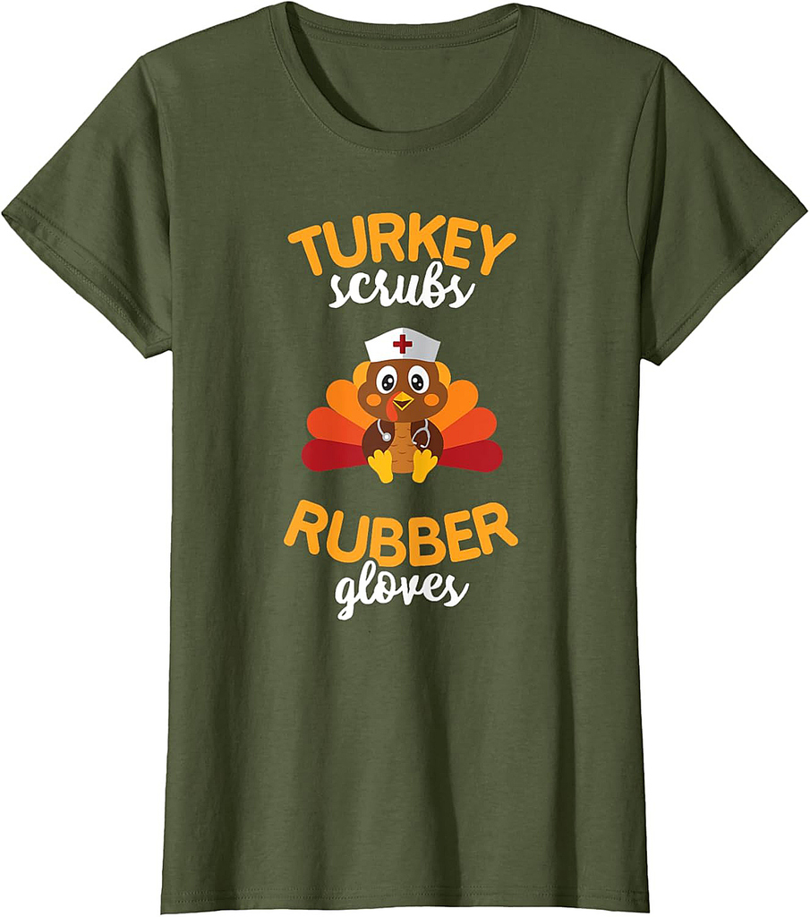 Turkey Scrubs Rubber Gloves T Shirt Nursing Blessed Thankful T-Shirt