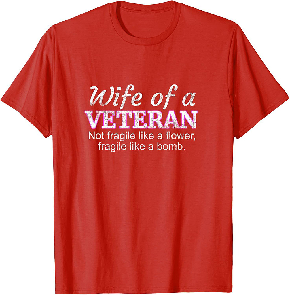 Wife Of A Veteran Military Support Husband T-Shirt Flower T-Shirt