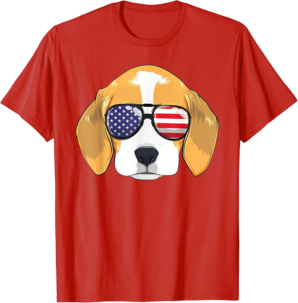 Beagle Dog Patriotic American Sunglasses 4th Of July USA Women  Men T-Shirt