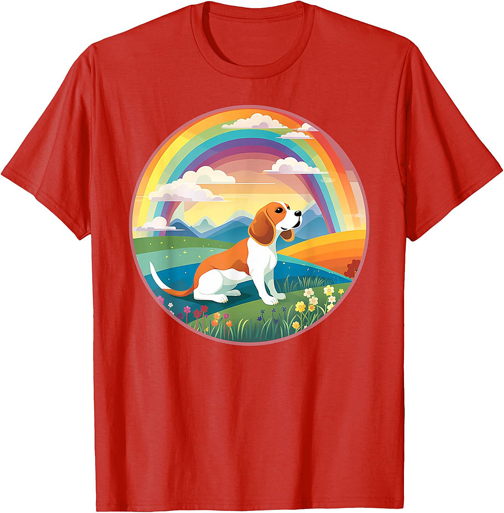 Beagle Rainbow Bridge Colorful Dog Memorial Painting T-Shirt