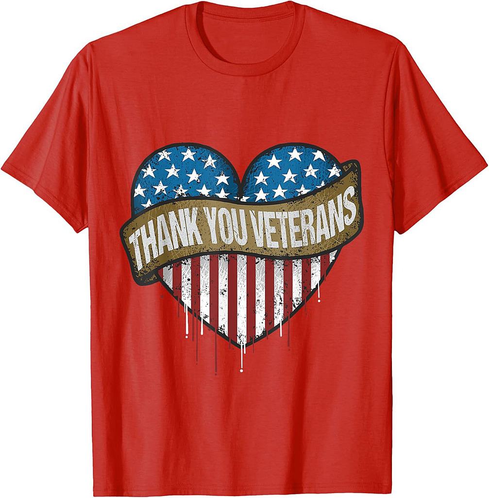 Thank You Veterans Day American Flag Heart Military Army T-Shirt