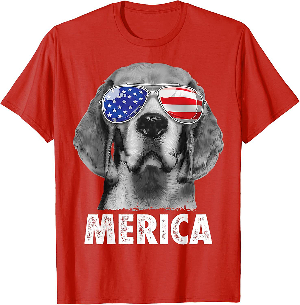 Beagle 4th of July Merica Sunglasses Men USA American Flag T-Shirt