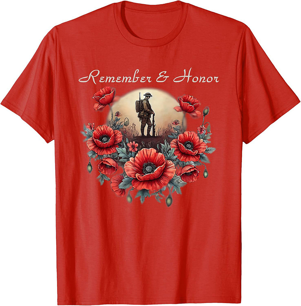 Veterans Day USA Memorial Day Red Poppy Flower Military T-Shirt