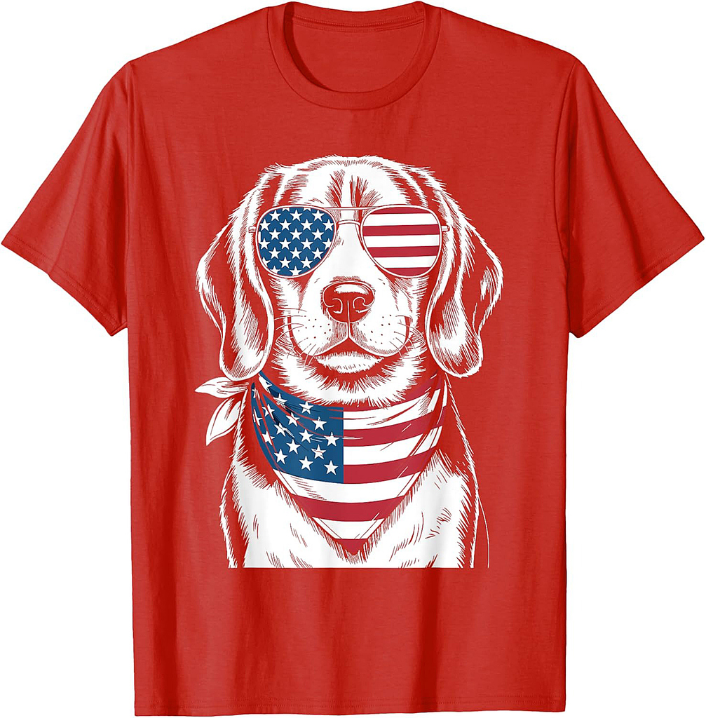 Beagle Dog USA Flag Sunglasses Patriotic 4th of July T-Shirt for Men Women