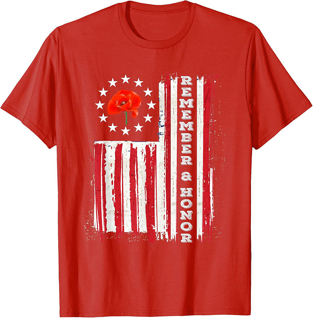 Veterans Day 2025 USA Memorial Day Red Poppy Flower T-Shirt