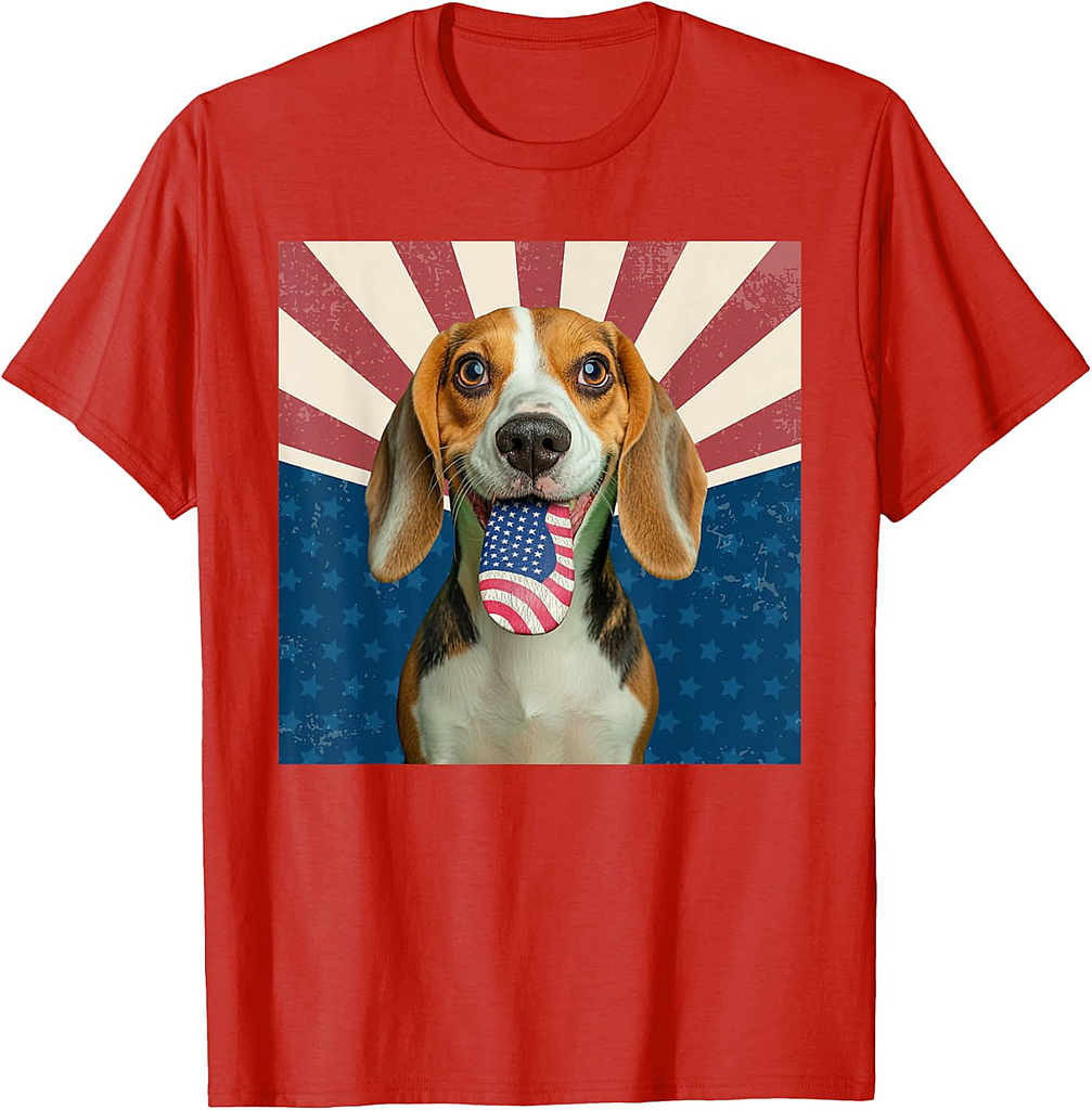 Funny Tongue Dog USA Patriotic American Flag Beagle Men Women T-Shirt