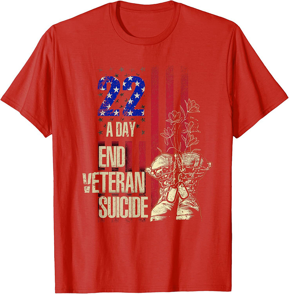 End Veteran Suicide Awareness 22 A Day Patriotic US Flag T-Shirt