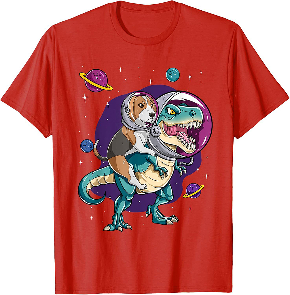 Dinosaur T Rex Space Planets Sparkles Beagle T-Shirt