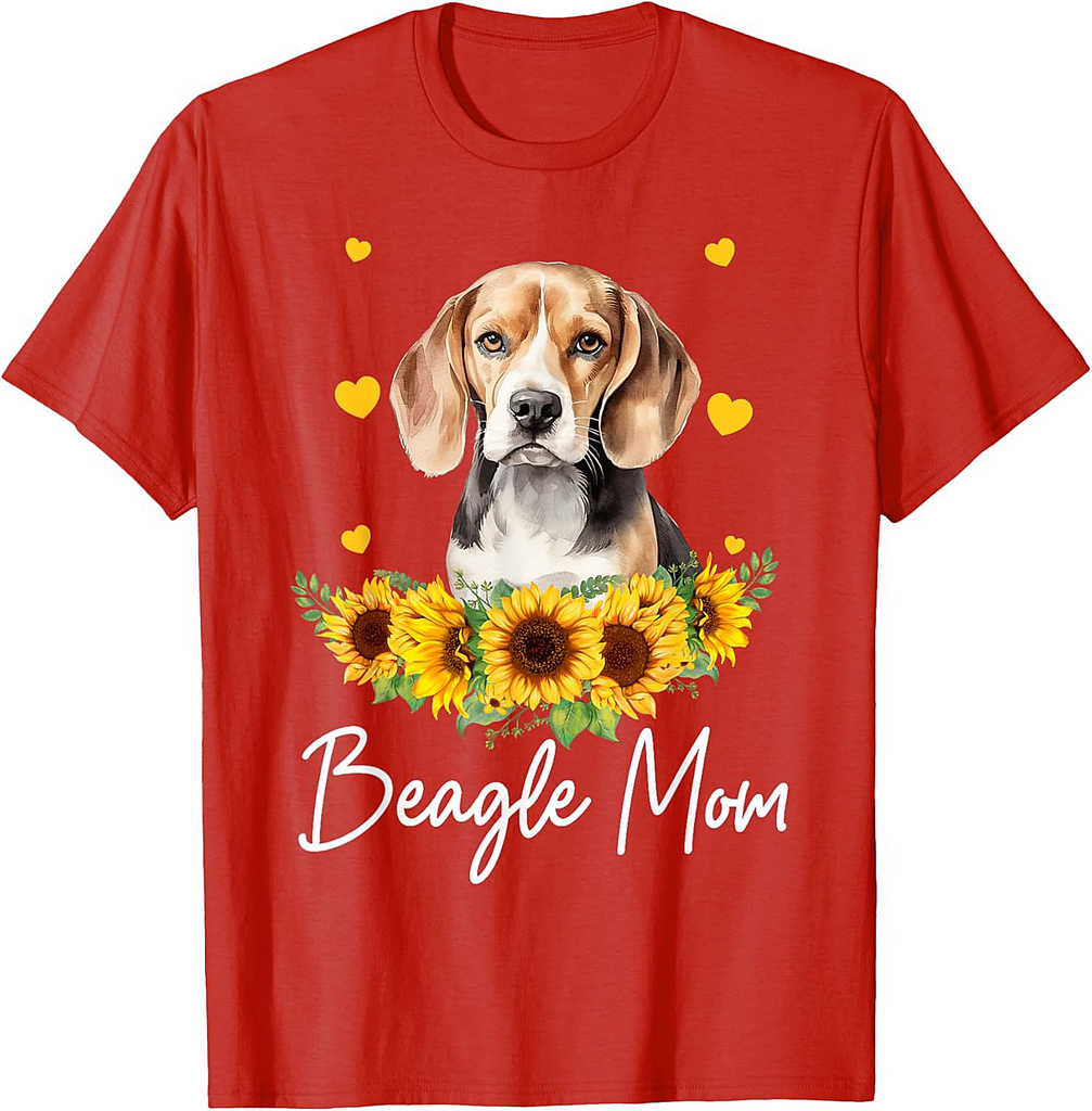 Womens Sunflower Beagle Mom Dog Lover T-Shirt