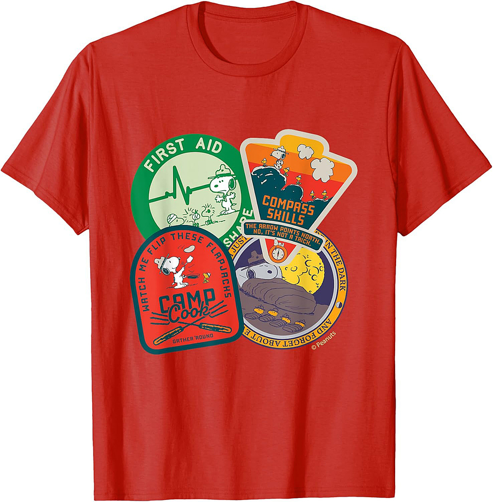 Peanuts Snoopy Woodstock Beagle Scouts Badges T-Shirt