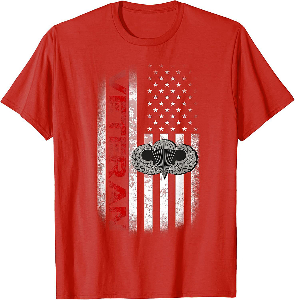 Veteran Airborne Paratrooper Military Wings Distressed T-Shirt