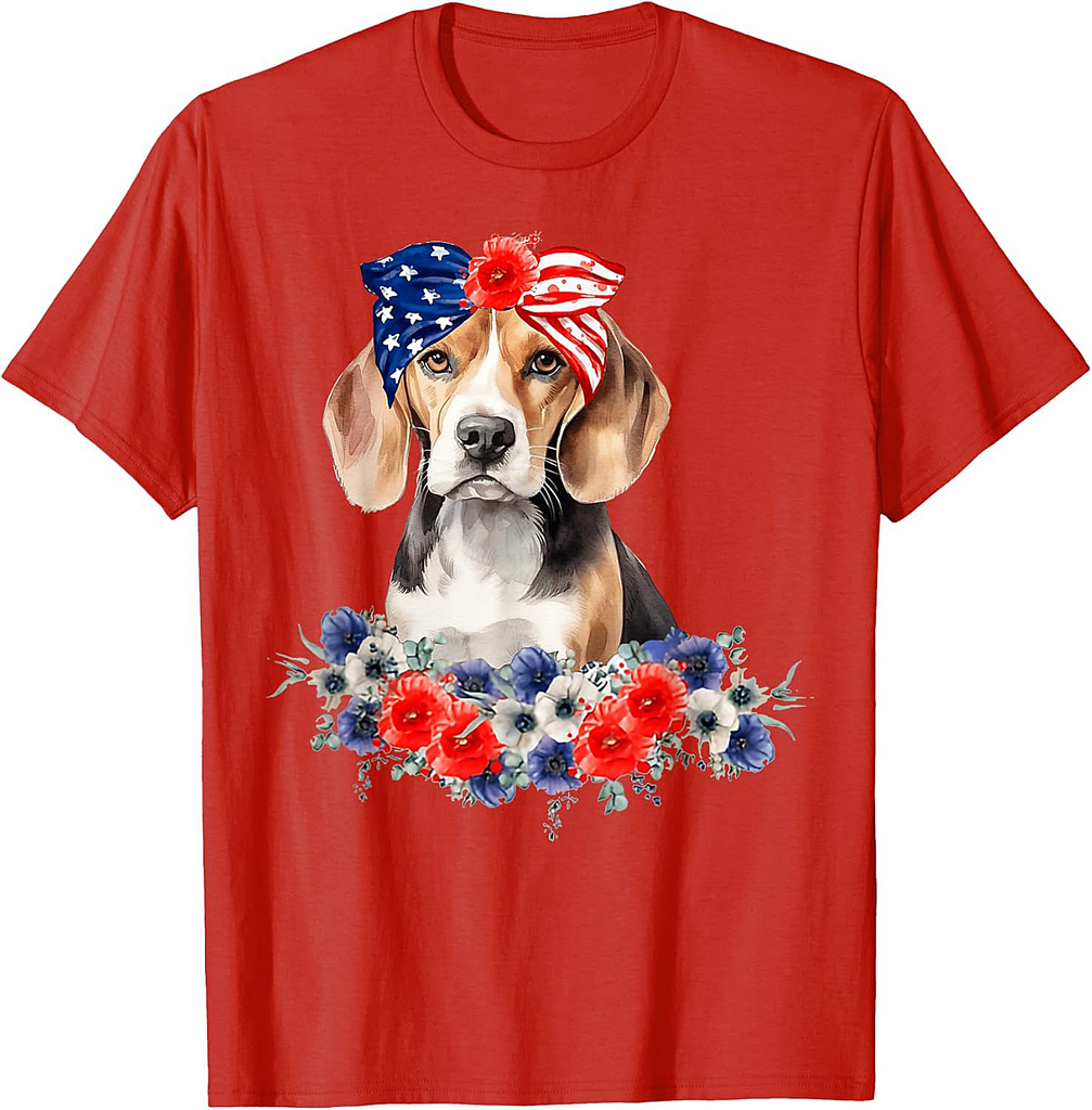 Beagle Dog Bandana American Flag 4th Of July T-Shirt