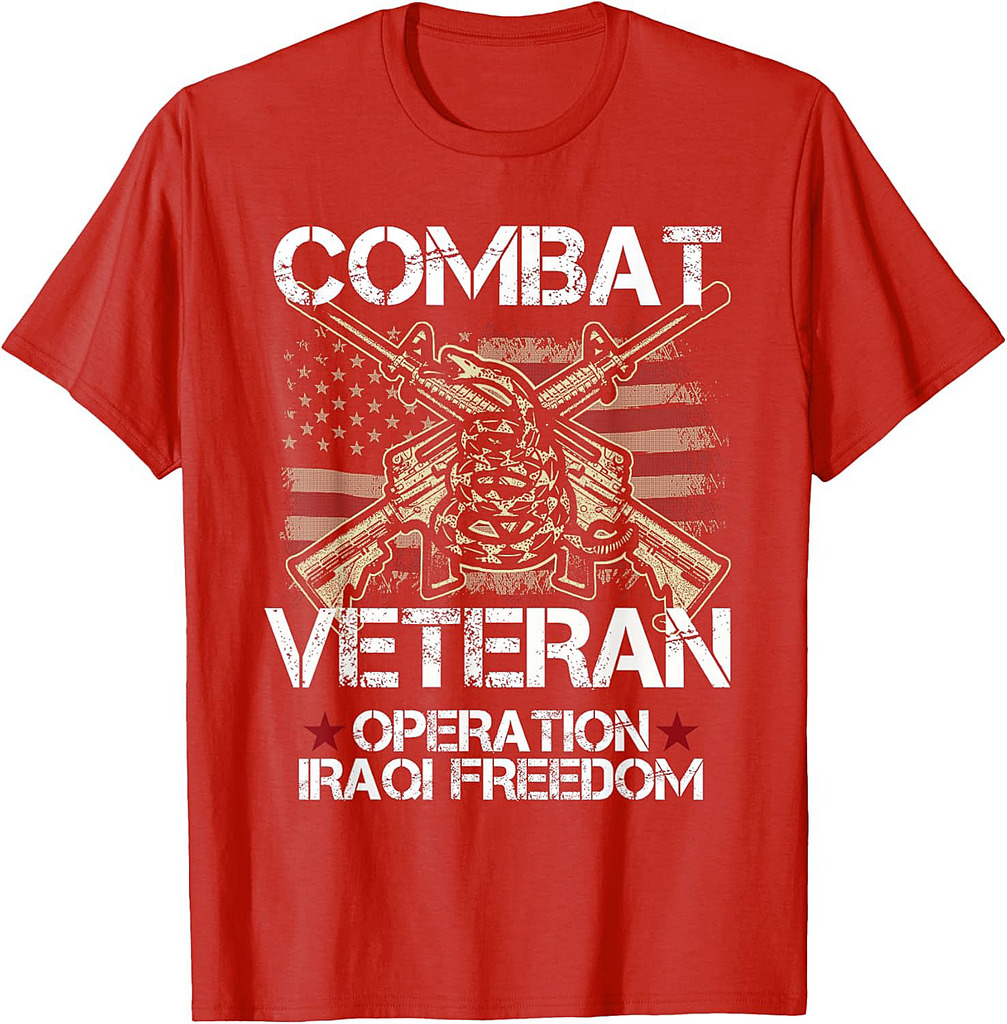 Combat Veteran Iraqi Freedom Military USA American Flag Gift T-Shirt