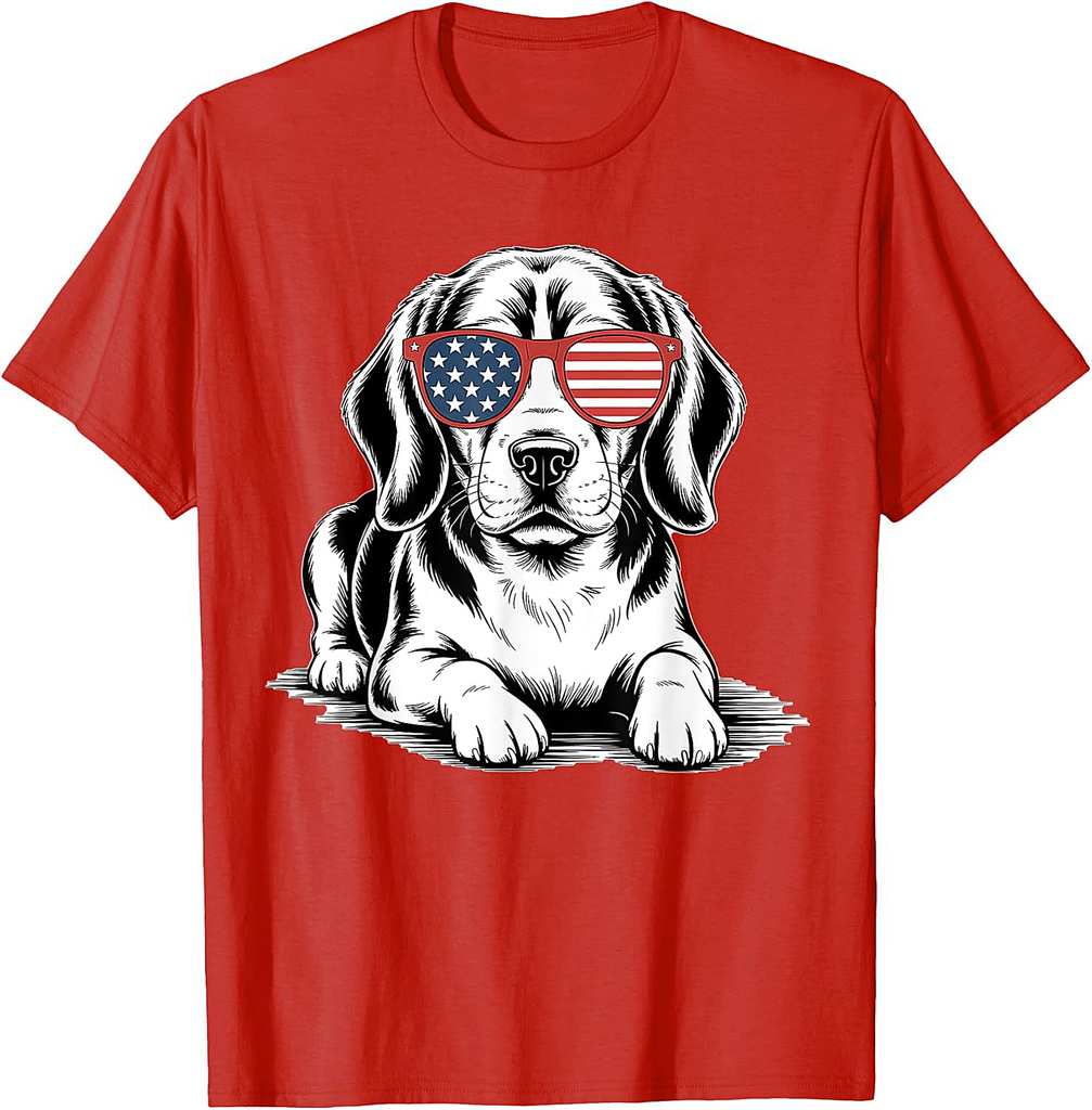 Beagle Dog American Flag Sunglasses Patriotic 4th Of July T-Shirt for Men Women