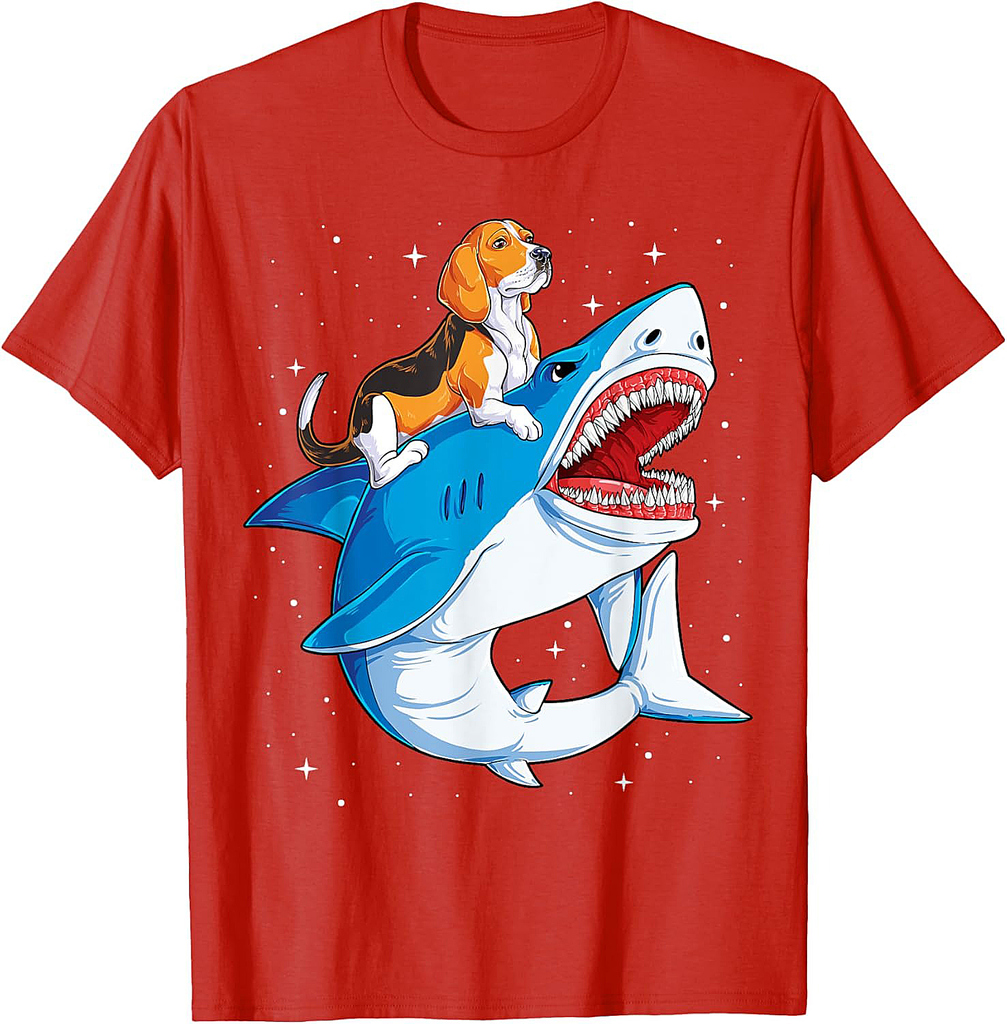 Beagle Riding Shark Jawsome Dog Lover Gifts Space Galaxy Men Women T-Shirt