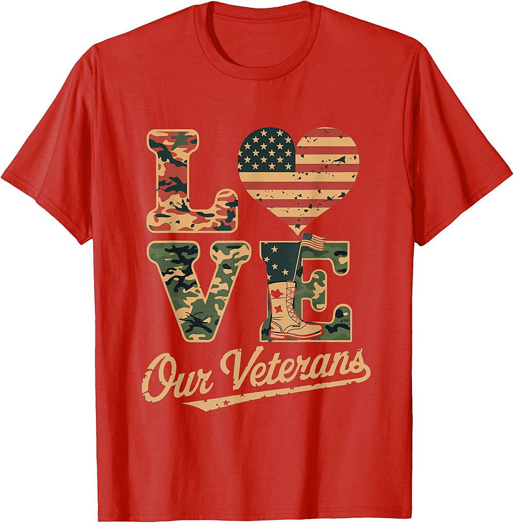 Love Our Veterans Day Proud Military American Flag T-Shirt