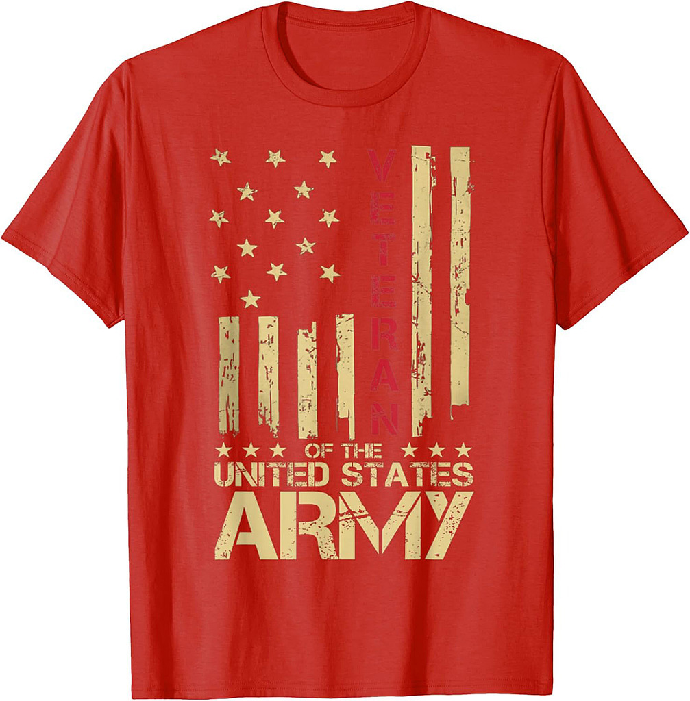 Patriotic U.S Army Veteran Red Line American Flag Vintage Distressed Design T-Shirt