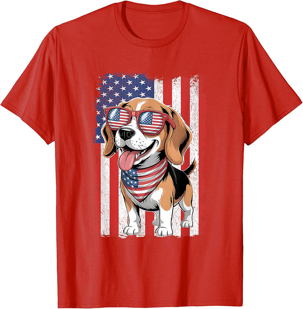 Funny Beagle 4th of July Dog Patriotic USA Flag Man Woman T-Shirt