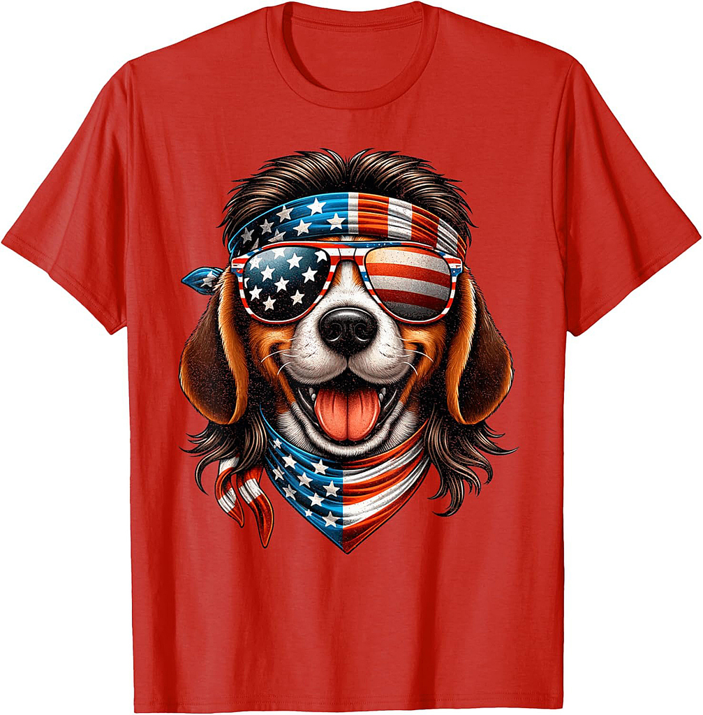 Beagle American Flag Patriotic Mullet Beagle Dog 4th Of July T-Shirt