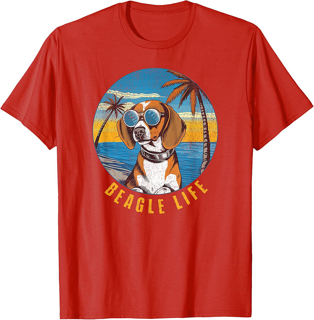 Vintage Beagle Life, Beagle in Sunglasses on Beach T-Shirt for Men Women