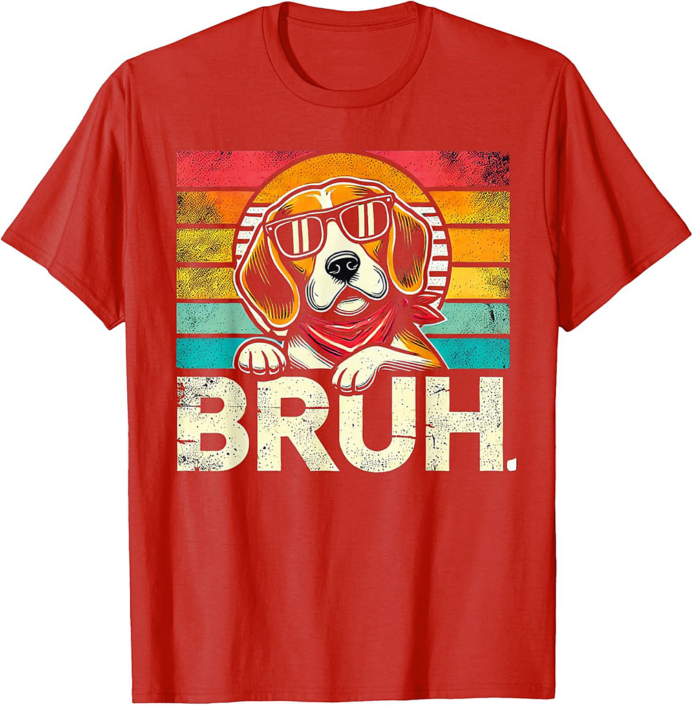 Bruh Retro Vintage 80s Dog Sunglasses BRUH Funny Bruh Beagle T-Shirt