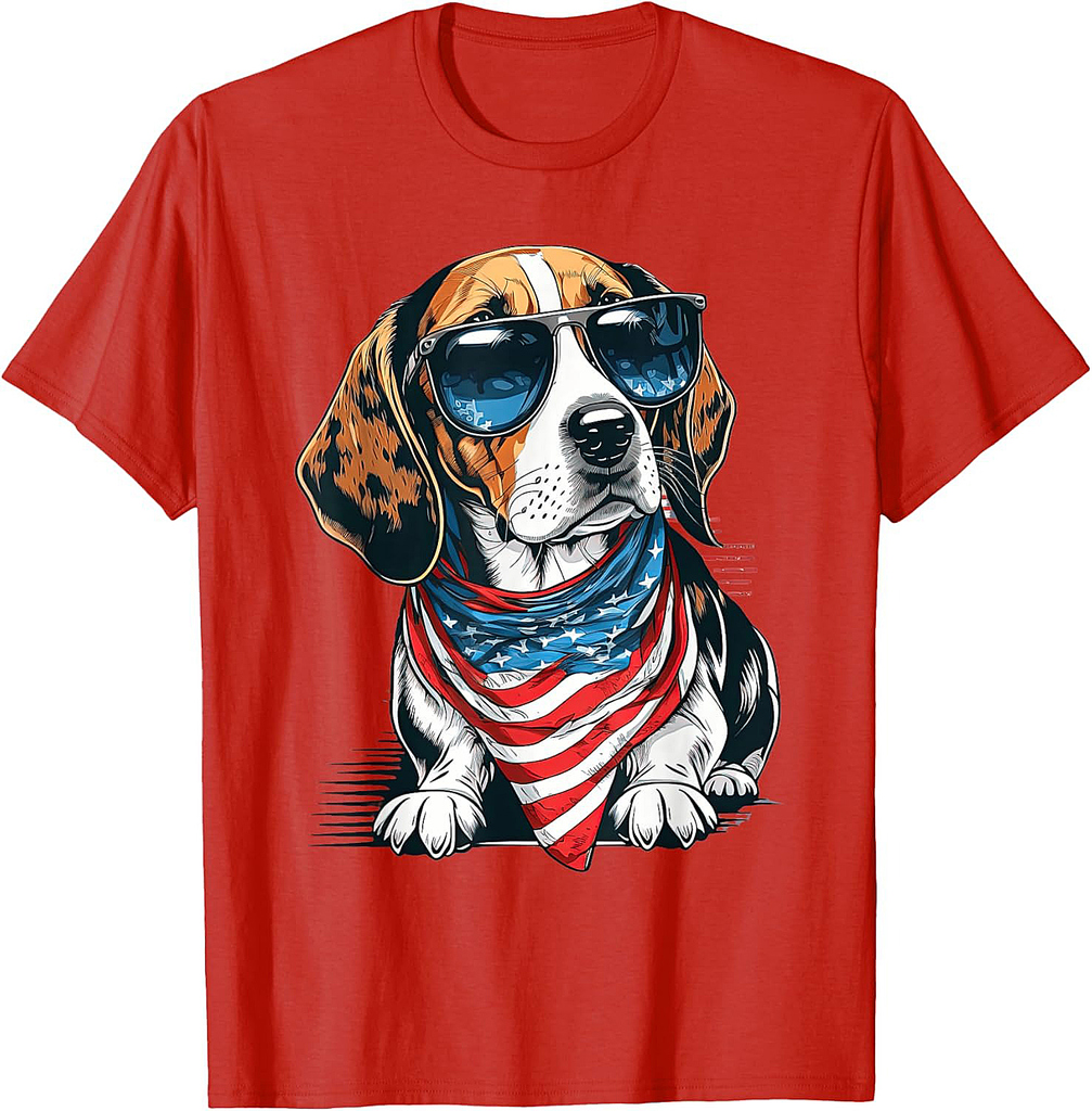 Beagle With American Flag Patriotic USA For 4th Of July Women Men T-Shirt