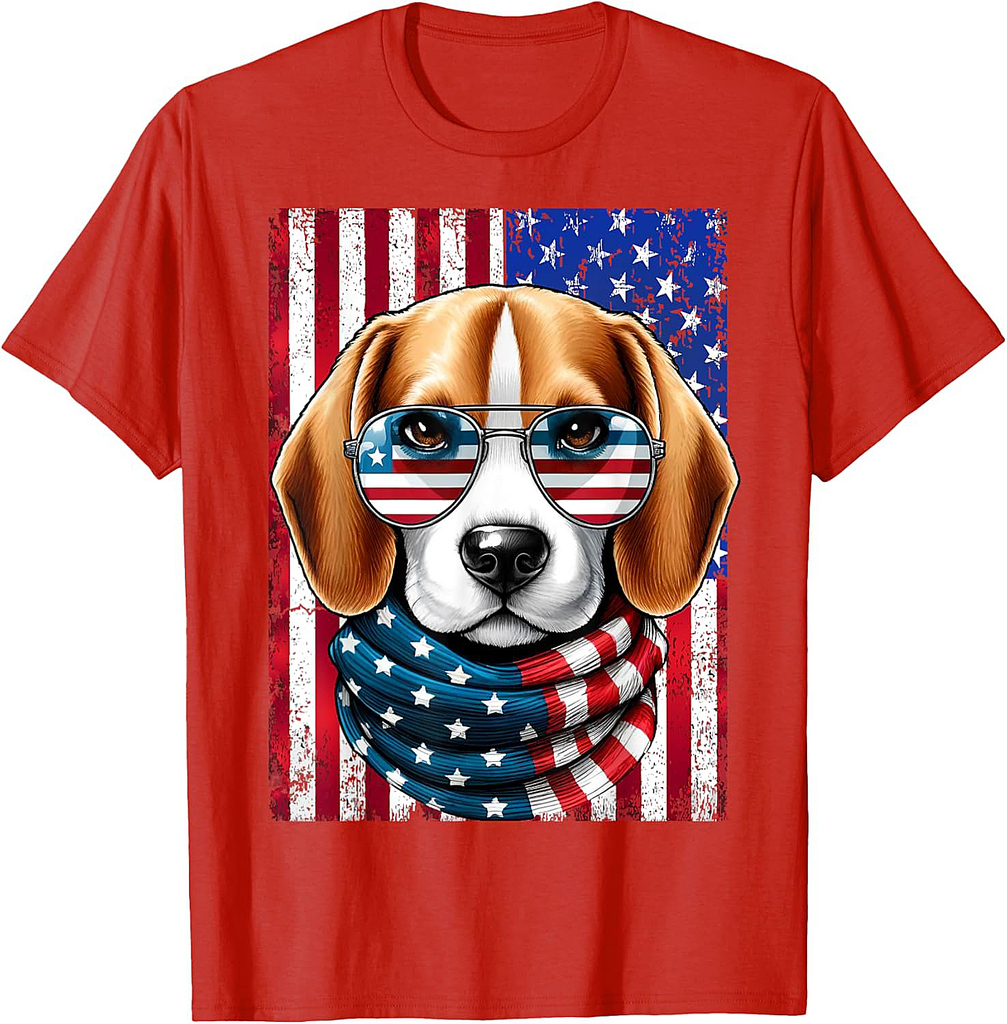 Beagle Dog USA Flag Sunglasses 4th of July Patriotic Dog T-Shirt for Men Women