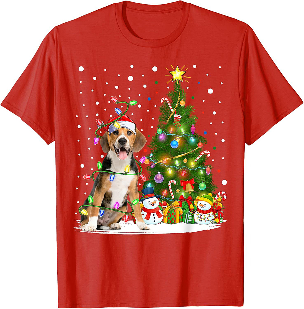 Santa Beagle Dog Xmas Tree Lighting Beagle Christmas Men Women T-Shirt