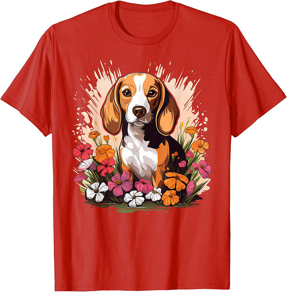 Cute Beagle Spring Flower Garden Beautiful Nature Puppy Dog T-Shirt for Men Women Girls