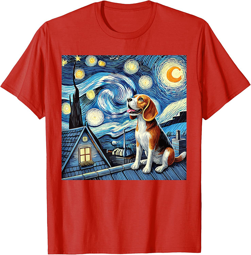 Beagle Under The Starry Night on Rooftop T-Shirt